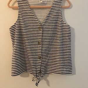 Striped Sleeveless Button-Up Top - Black and White